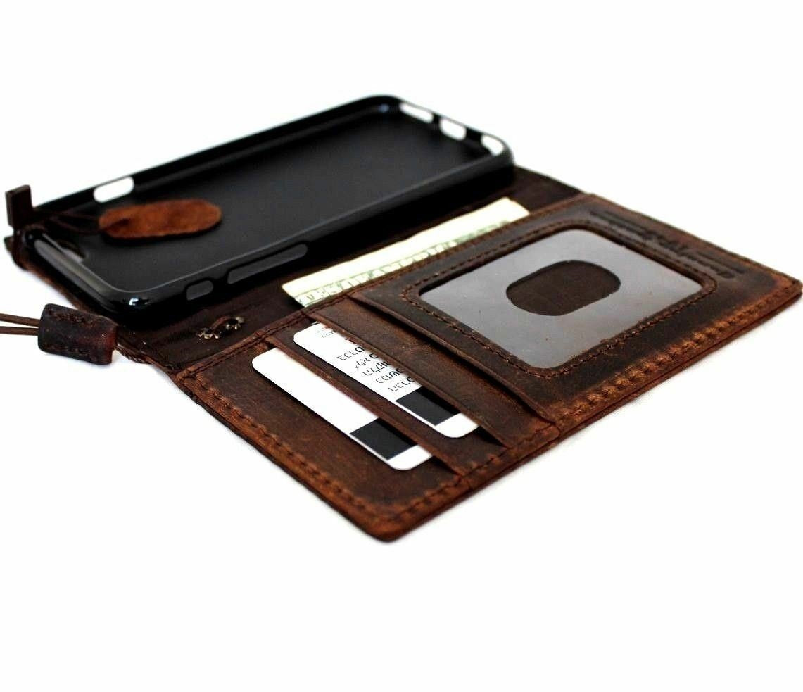 Brown genuine leather iPhone SE 2 case with built-in wallet, card slots, slim design, compatible with wireless charging, DavisCase 8