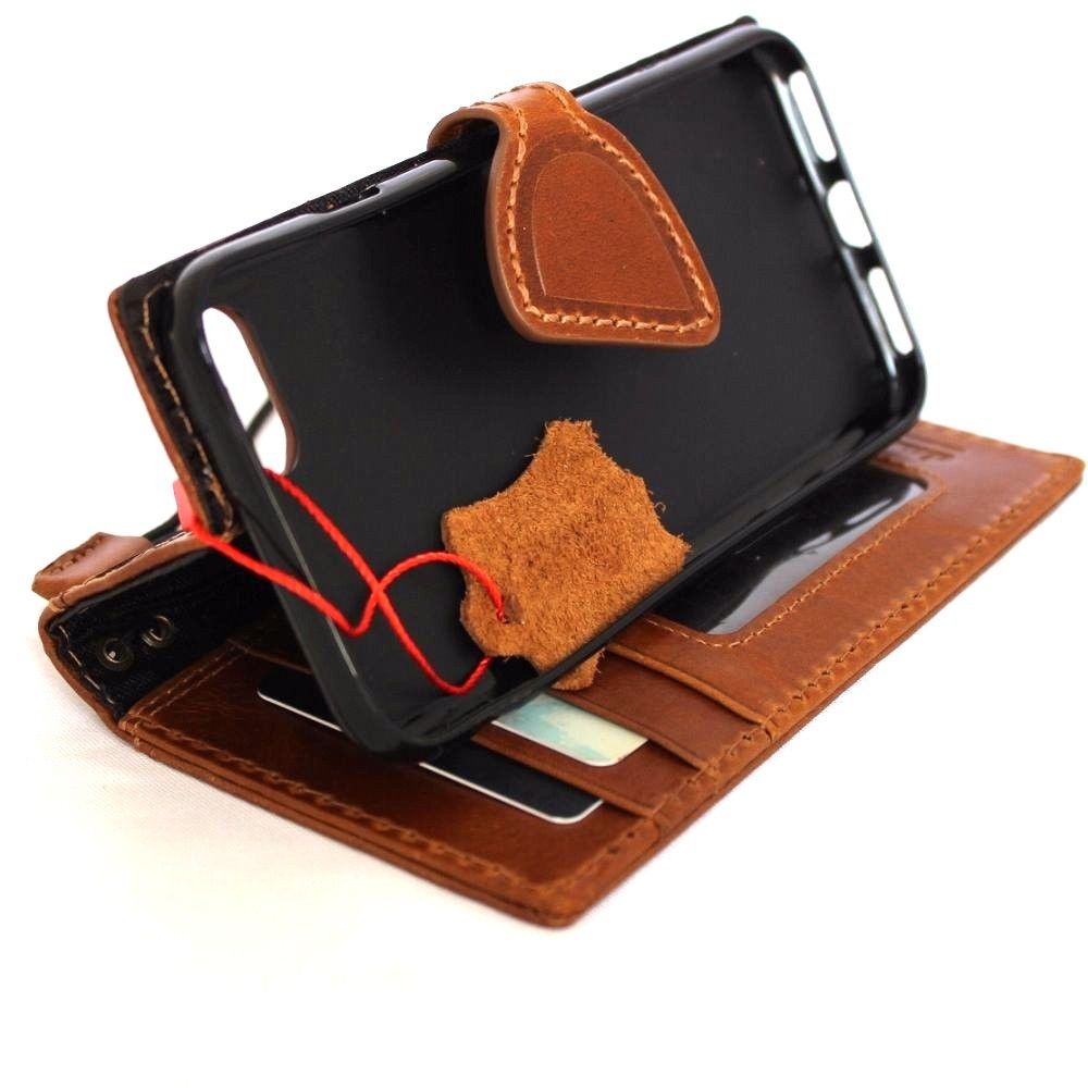 Genuine full leather iPhone 8 wallet case with card slots, magnetic closure, slim design, compatible with wireless charging by D Davis