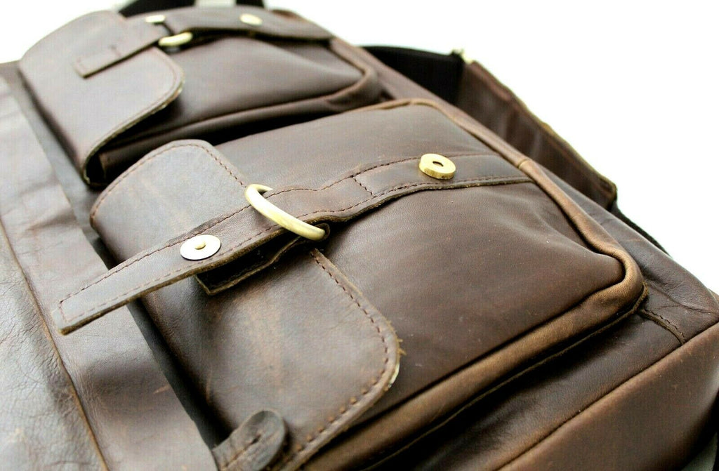 Mens DAVISCASE genuine soft leather shoulder satchel bag with handles, suitable for laptop, MacBook, and tablet, in natural leather finish.