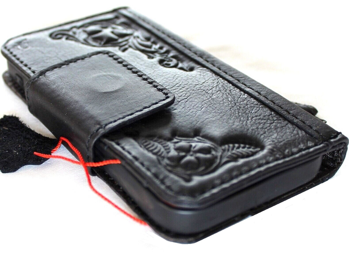 Handmade genuine leather wallet case for Apple iPhone 11-15 Pro Max with ID window, credit card slots, vintage style by DAVISCASE.