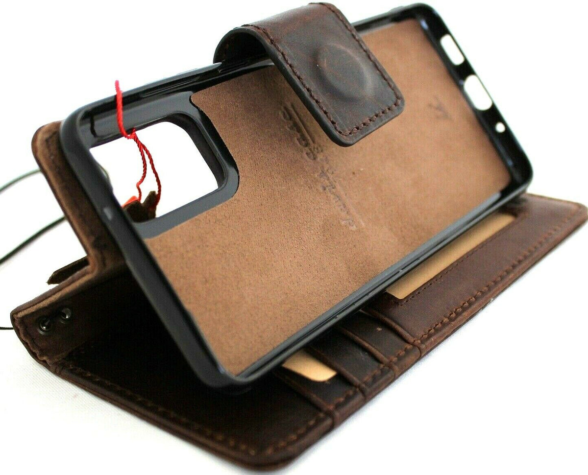 DavisCase genuine leather Samsung Galaxy S20 Plus wallet case with card slots, magnetic stand, and slim luxury design.