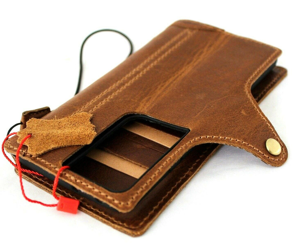 Handmade tan leather Samsung Galaxy S21 Ultra 5G wallet case with rubber holder, wireless charging compatible, by DAVISCASE.