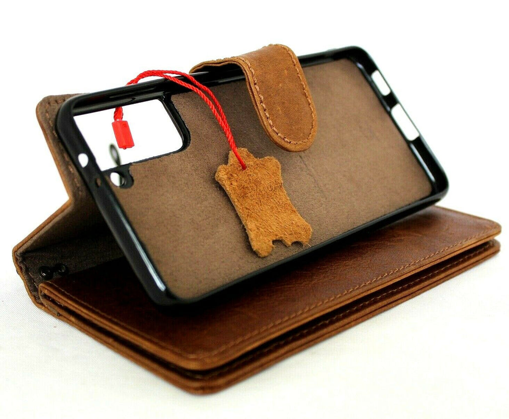 Genuine leather Samsung Galaxy S22 Plus 5G case by DAVISCASE with wallet design, card slots, magnetic stand, and removable cover.