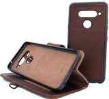 Genuine vintage leather Case for LG V40 book detachable wallet magnetic Removable cover slim dark brown cards slots handmade daviscase