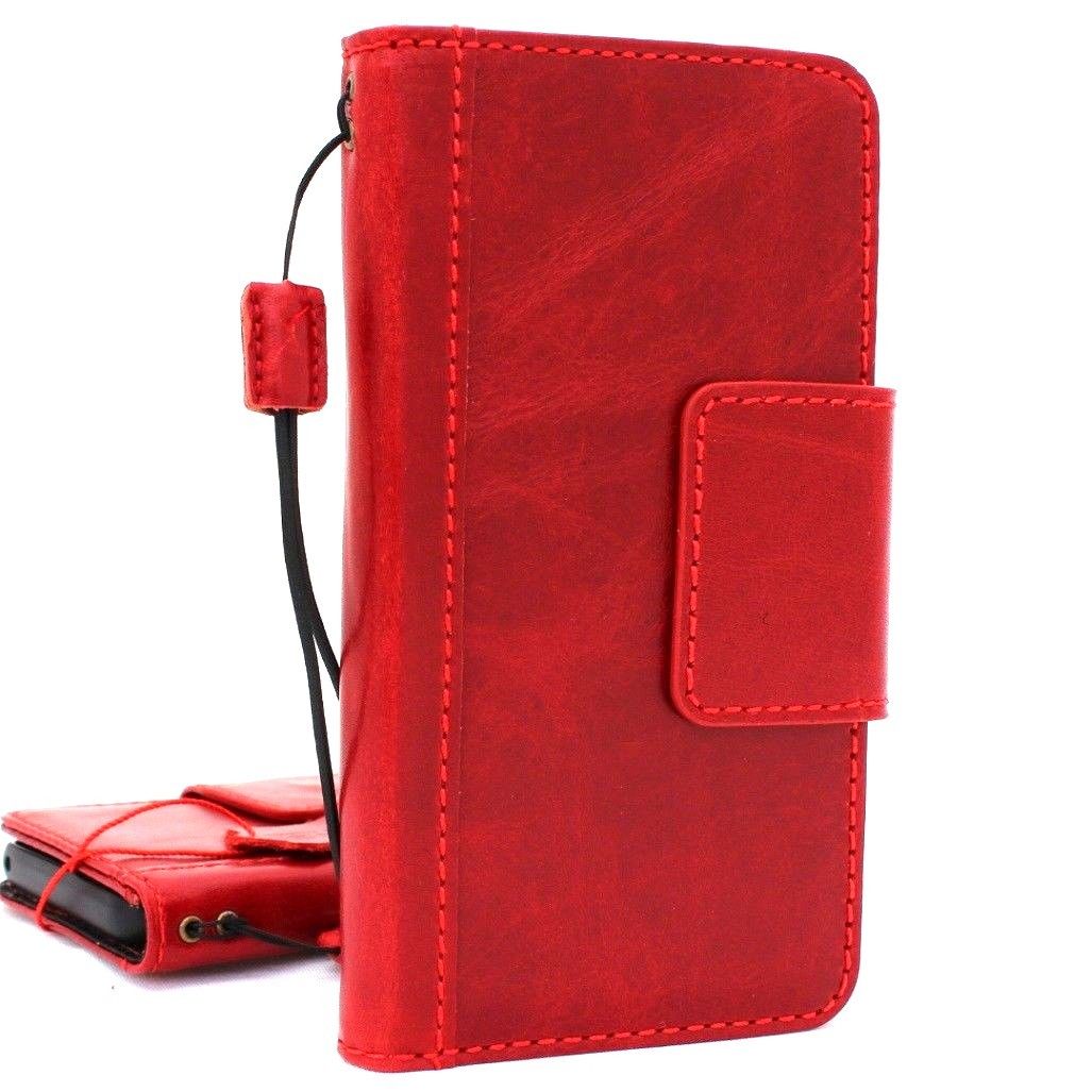 Handmade red wine leather case for Samsung Galaxy S9 Plus with card slots, providing stylish protection and wallet functionality.