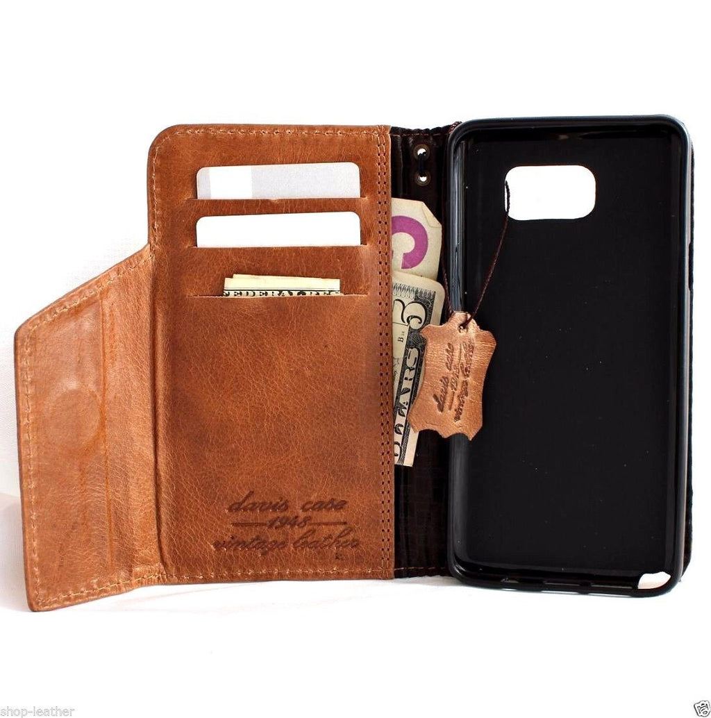 Light brown genuine leather Samsung Galaxy Note 5 wallet case with vintage design and magnetic closure, handmade by vendor-unknown.