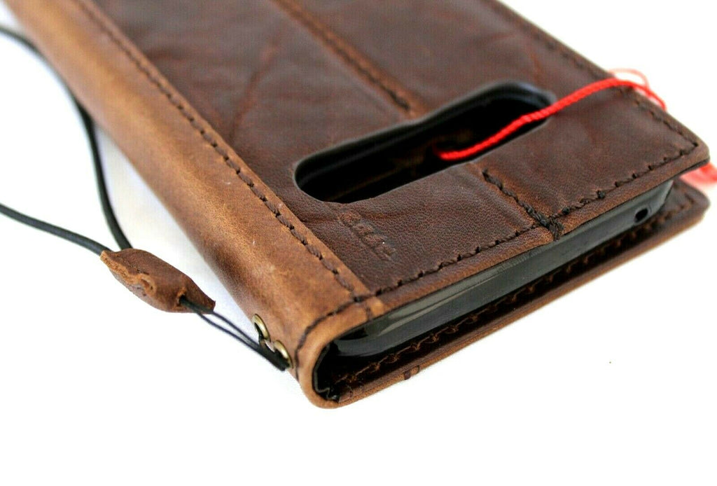 Handmade brown leather LG V60 wallet case with card slots, vintage style, soft slim design by DavisCase.