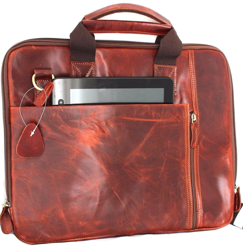 Brown genuine leather men's shoulder bag with a crossbody design, featuring a spacious compartment for laptops and business essentials.