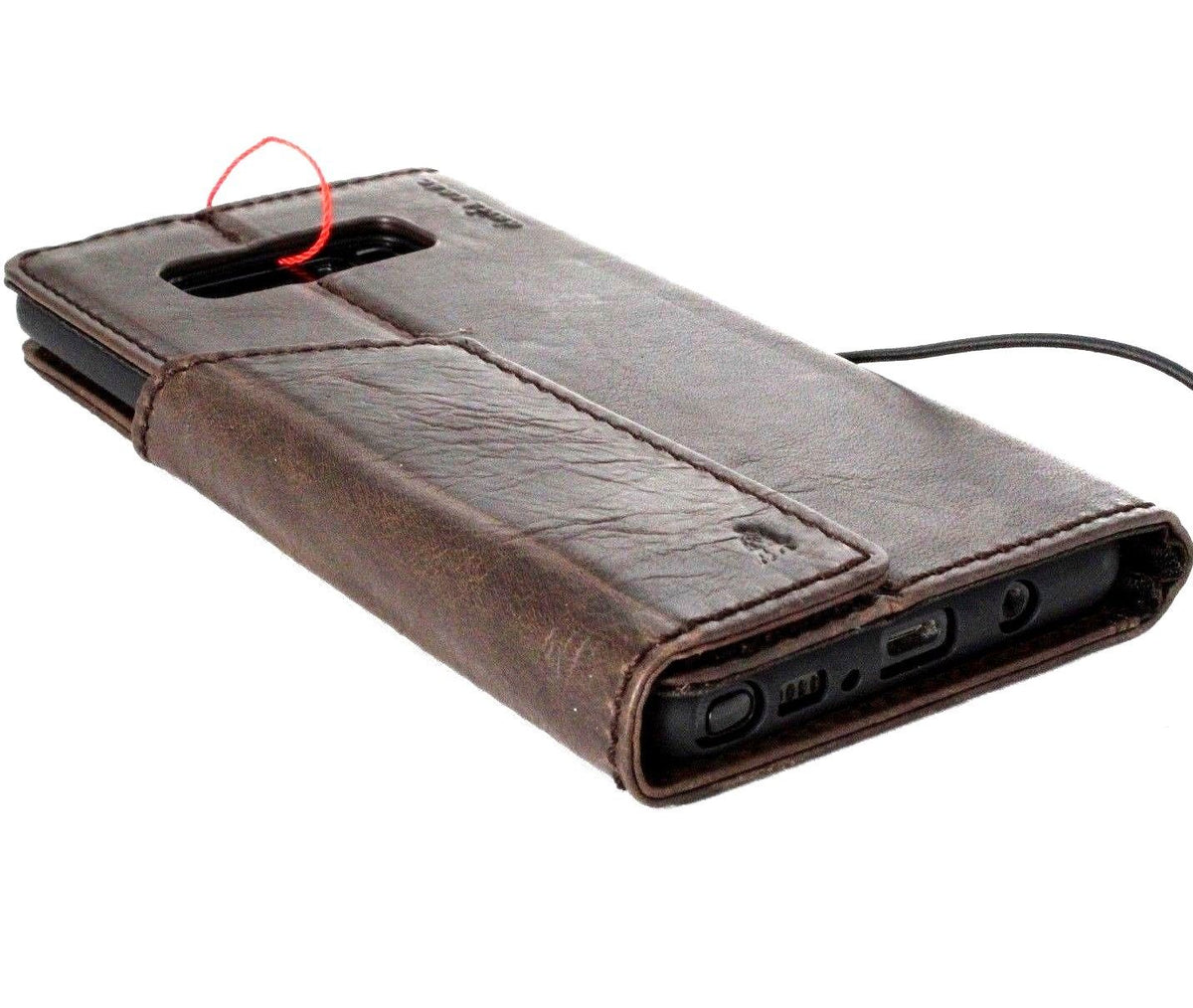 Vintage genuine leather Samsung Galaxy Note 8 wallet case with magnetic closure, card slots, dark holder, handmade by vendor-unknown.