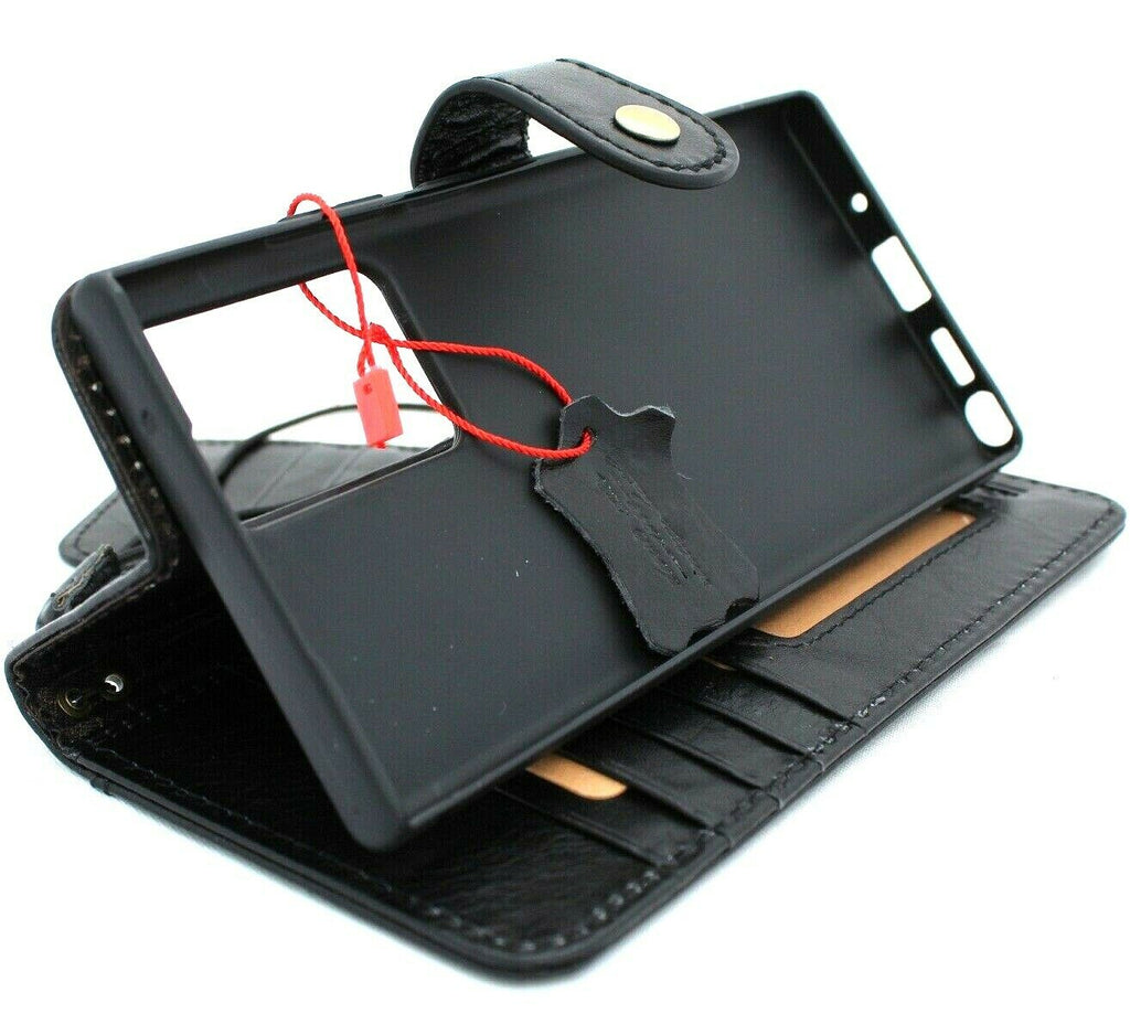 Genuine black leather Samsung Galaxy Note 20 Ultra 5G wallet case with ID window and rubber holder by DAVISCASE
