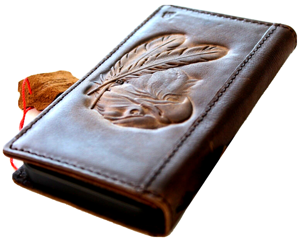 Genuine leather phone case for Galaxy S series and A series, DAVISCASE vintage wallet cover with eagle design and handcrafted details.