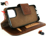 Schutzhülle aus echtem, dunklem Leder für Apple iPhone 12 Mini, Brieftasche im Vintage-Stil, Kreditkartenfächer, weicher Verschluss, abnehmbare Vollnarben-Magnetabdeckung + magnetische Autohalterung von Davis