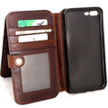 Brown genuine leather iPhone 8 wallet case with card slots, book-style cover, RFID protection, and handcrafted craftsmanship.