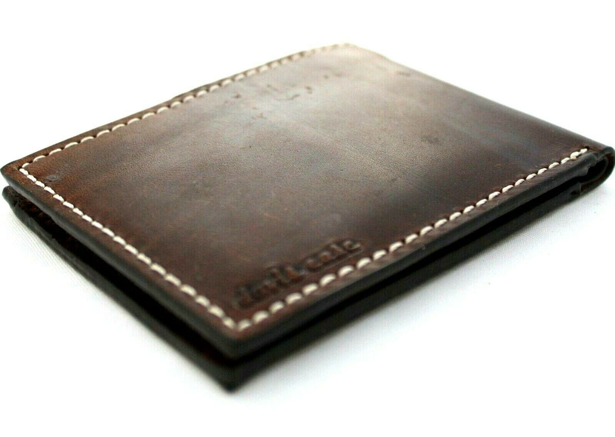Genuine men's leather wallet by DAVISCASE with carved eagle motif, vintage design, and compartments for bills and credit cards.