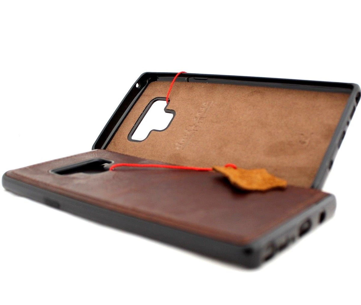 Genuine leather Samsung Galaxy Note 9 book cover case with soft magnetic closure, vintage style, slim design, handmade rubber accents