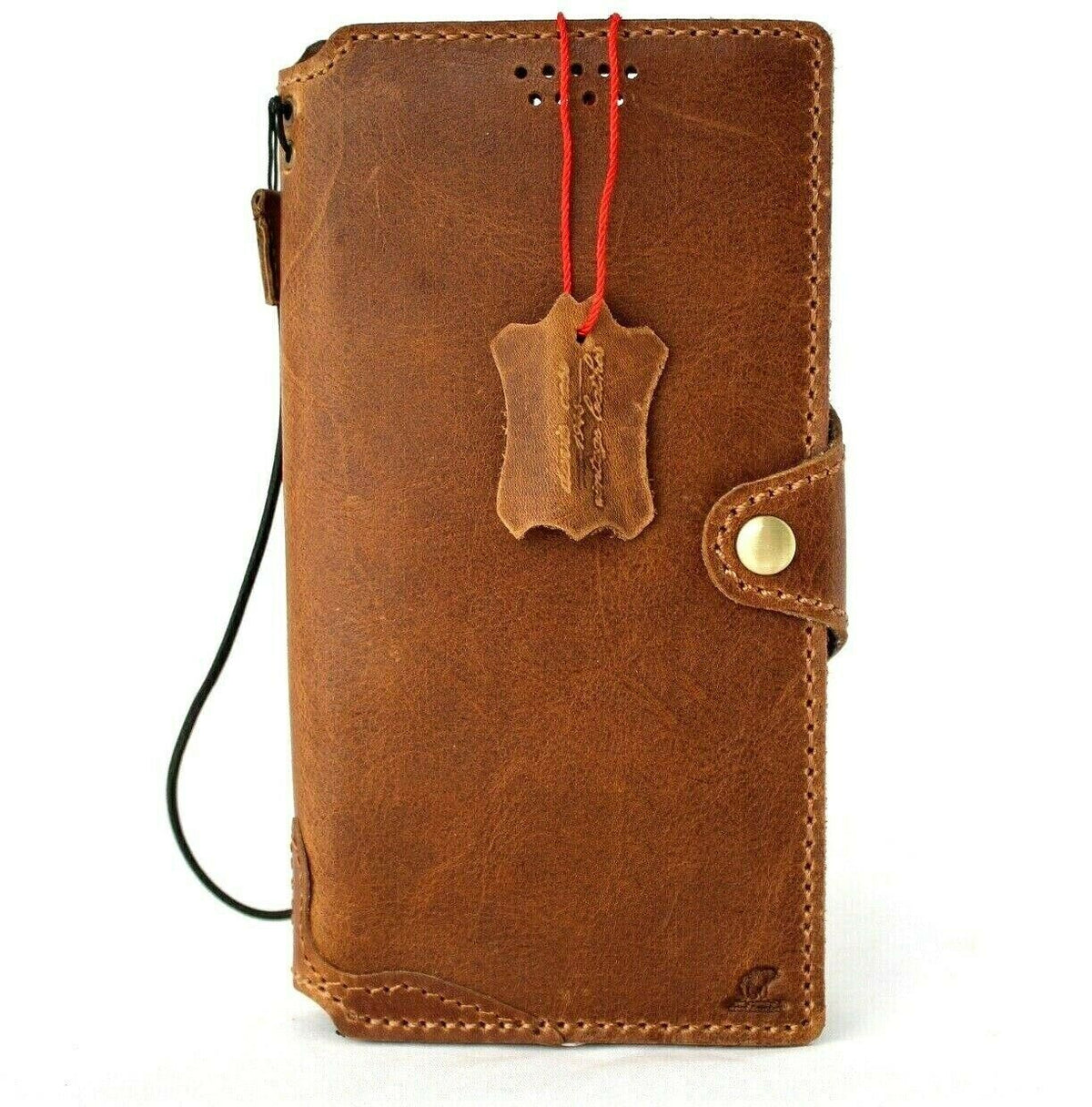 Leather wallet phone case for Samsung Galaxy S20 Ultra by DAVISCASE, handmade tan leather cover with wallet and wireless charging compatibility.