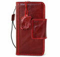 Red genuine soft leather case for iPhone 12 with vintage book wallet style, credit card slots, magnetic closure by DAVISCASE