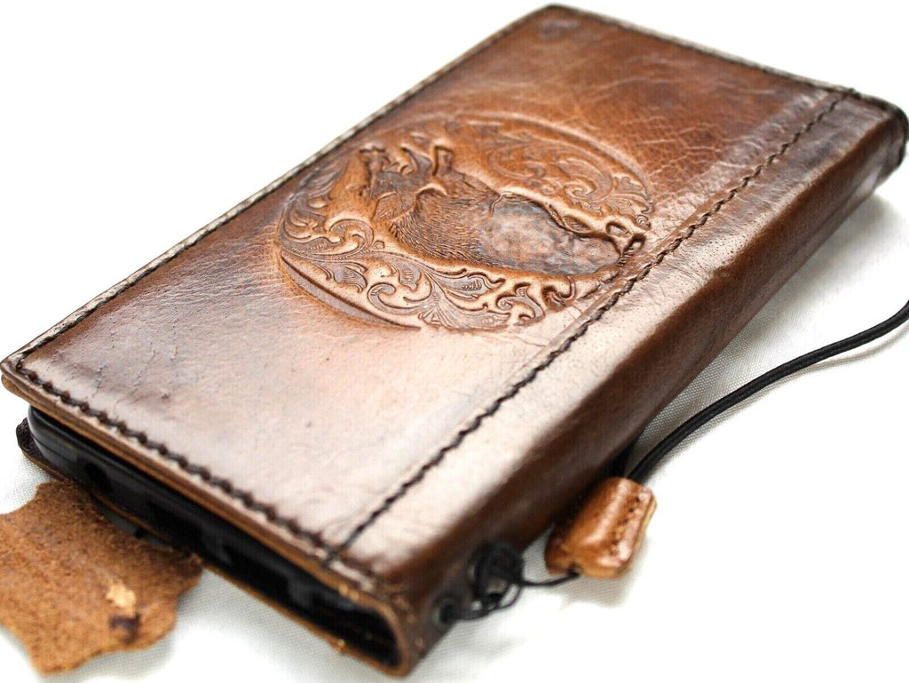 Genuine leather phone case for Samsung Galaxy S22, S21, Note 10, A71, A51, vintage style credit cover, DAVISCASE handmade.