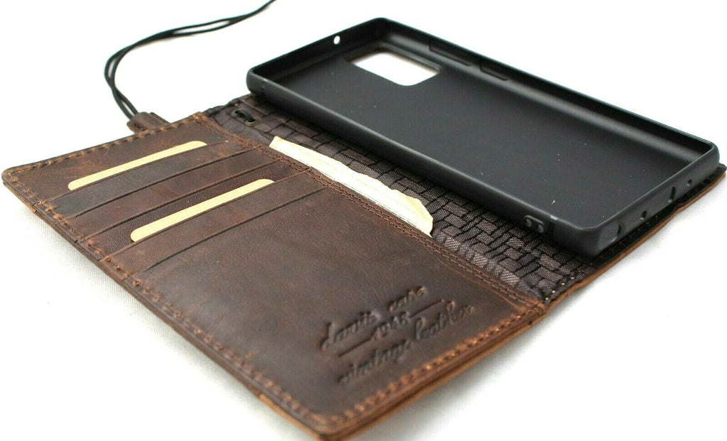 DavisCase genuine leather Galaxy Note 20 5G wallet cover with card slots, wireless charging compatibility, and luxury rubber accents.