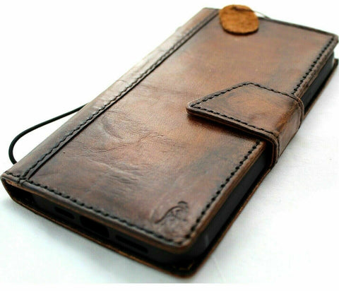 Echtes dunkles geöltes Leder-Brieftaschenetui für Apple iPhone 12 PRO, Buch-Vintage-Look, Ausweisfenster, Kreditkartenfächer, weiches Cover, Magnetverschluss, Vollnarbung, Davis 1948