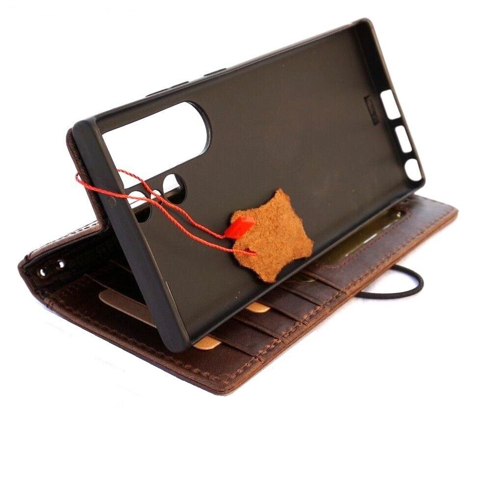 Handmade genuine leather phone case for Galaxy S24, S23, S22, Z Fold 4, 5, 6, 7 with art wallet design in ostrich style.