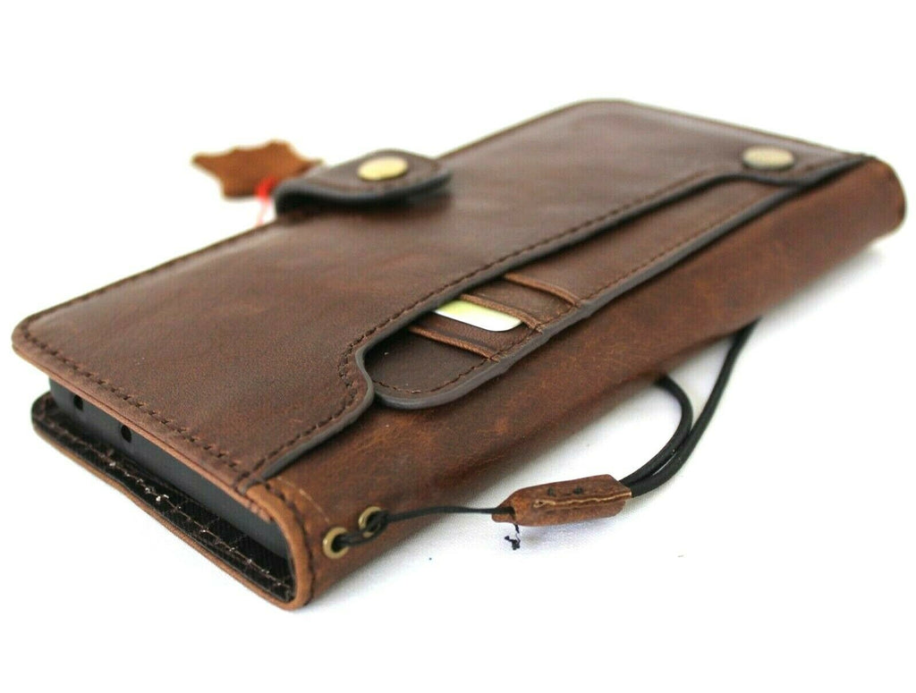 Dark brown genuine top grain leather case for Samsung Galaxy S21 Ultra 5G, handmade wallet-style cover with rubber holder by DAVISCASE