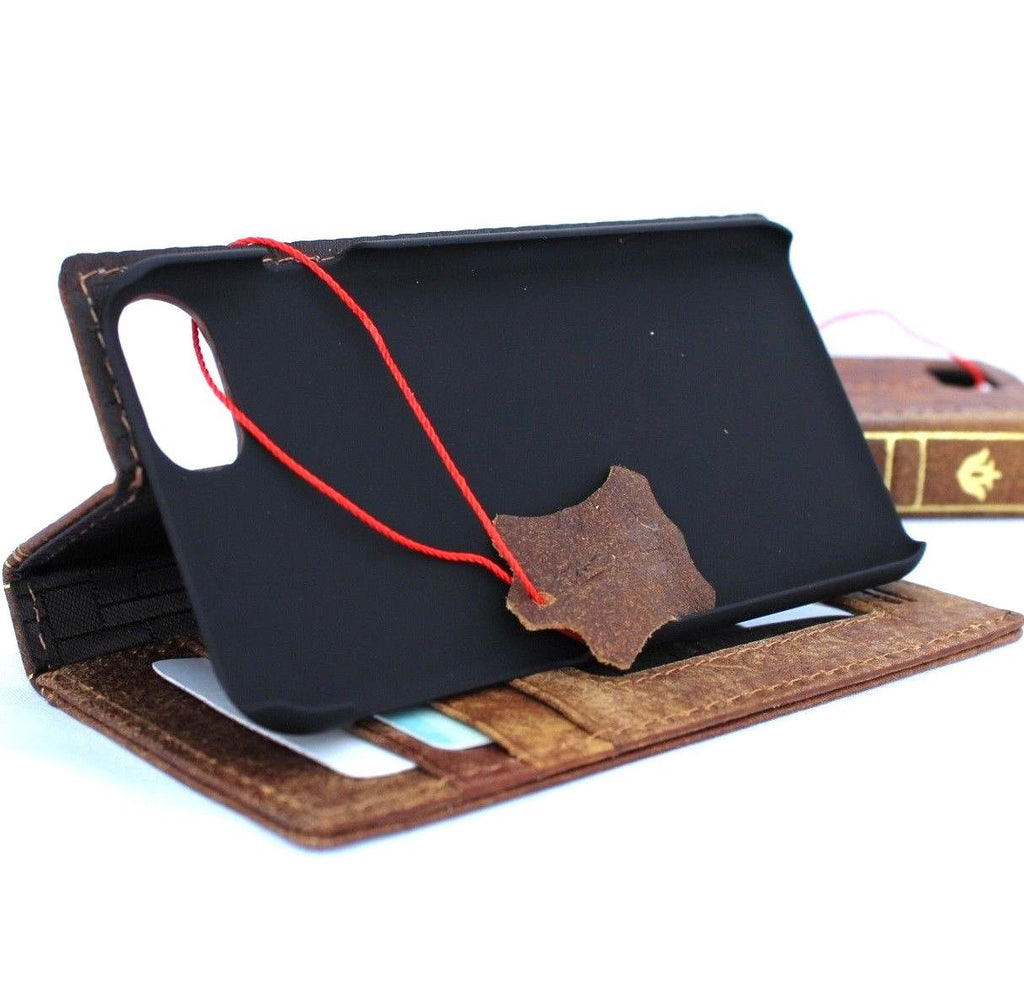 Vintage leather wallet case for iPhone 8, featuring card slots, slim design, and compatible with wireless charging.