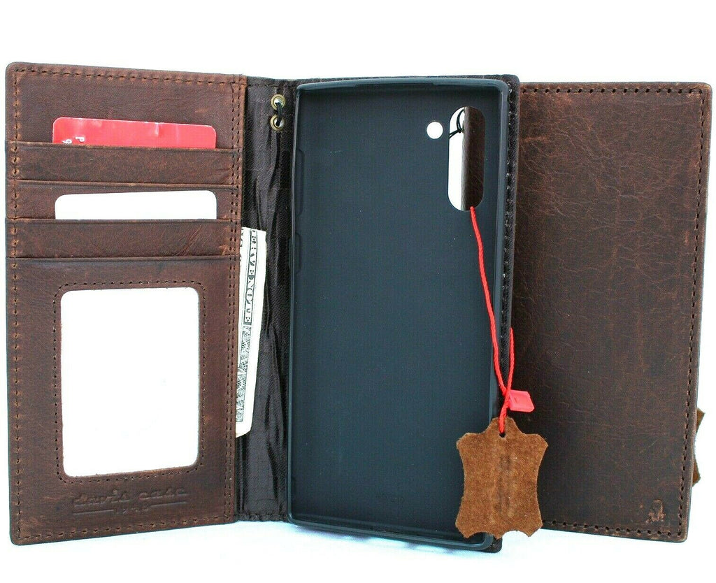 Genuine full leather Samsung Galaxy Note 10 case with slots, stand, window, and wireless charger compatibility, handmade luxury phone cover