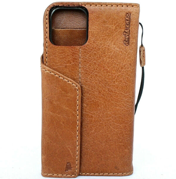 Genuine Tan Leather Wallet Case For Apple iPhone 11 Pro Max Cover Credit Cards Holder Wireless Charging Book Vintage Style Strap DavisCase