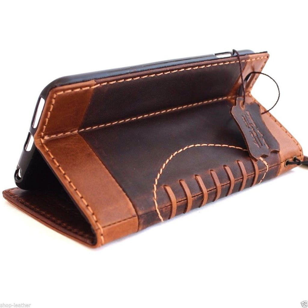 Genuine oil leather iPhone 6s Plus case with wallet style, card slots, magnetic clasp, slim design, handcrafted by vendor-unknown.
