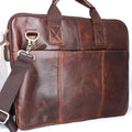 Men's DAVISCASE brown leather shoulder bag with crossbody strap, messenger style, designed for business laptops and classic appeal.