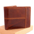 Men's tan DAVISCASE full leather wallet with 8 credit card slots, ID window, and 2 bill sections in a bi-fold design.
