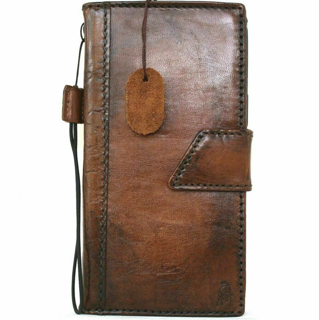 Genuine dark leather wallet case for Apple iPhone 11 Pro by DAVISCASE, featuring vintage look, magnetic closure, and slot for credit cards.