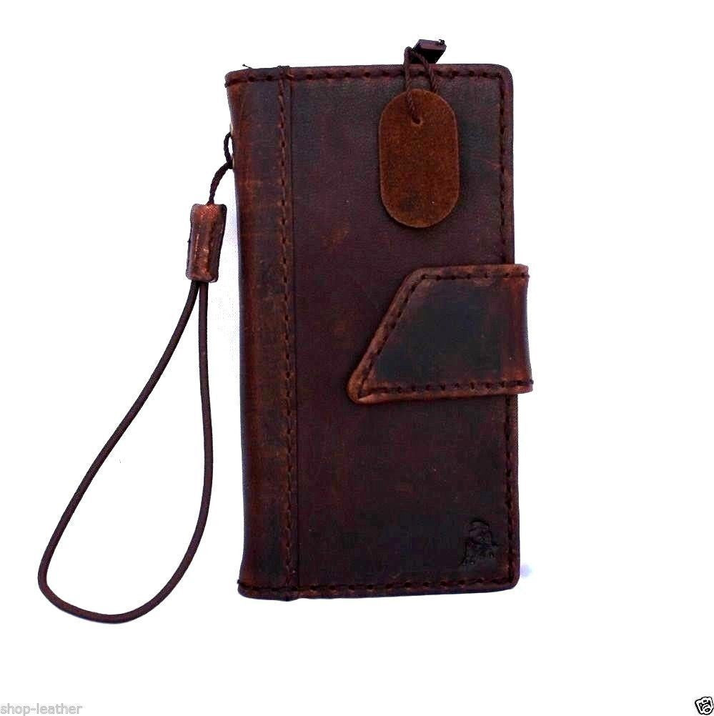 Vintage brown leather iPhone 4/4s hard case with wallet book cover, handmade luxury phone case with bracket detailing.