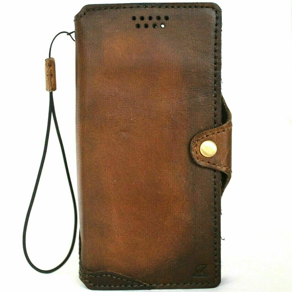 Dark oiled genuine leather wallet case for Samsung Galaxy S20 Ultra by DAVISCASE, featuring a handmade design and built-in holder.