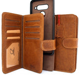 Genuine vintage leather Case for LG V40 book detachable wallet magnetic Removable cover slim Tan brown cards slots handmade daviscase