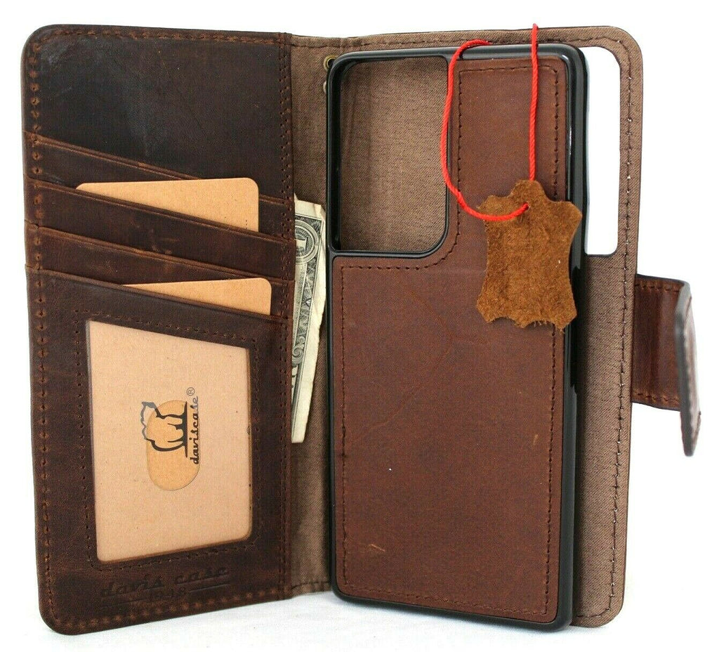 Genuine leather Samsung Galaxy S21 Ultra 5G case with wallet, magnetic closure, card slots, vintage top grain design by DAVISCASE