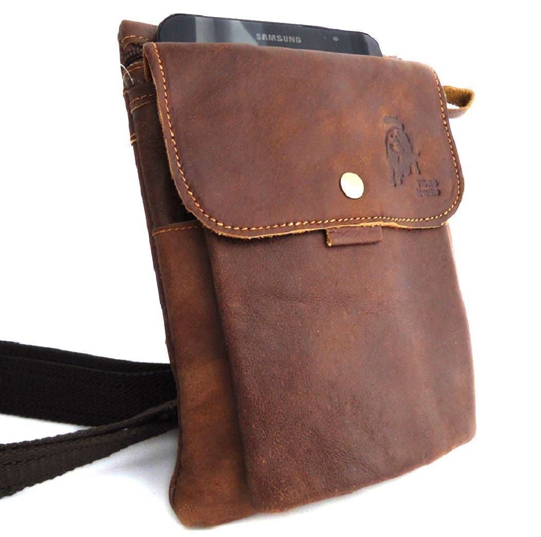 Genuine leather shoulder bag with zipper pocket, waist pouch, and space for iPad Mini, suitable for men and women by DAVISCASE.