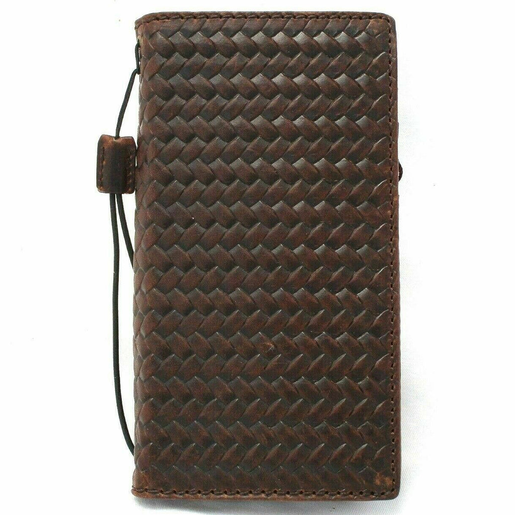 Genuine dark leather wallet case for Samsung Galaxy A71 4G with card holder and ID window, by DavisCase.