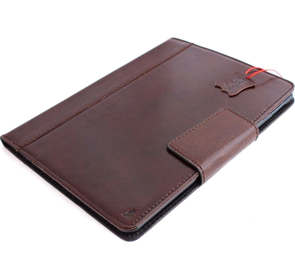 Brown genuine leather iPad Pro 9.7 case by DAVISCASE with flip cover, card slots, stand magnet, slim design, luxury rubber finish