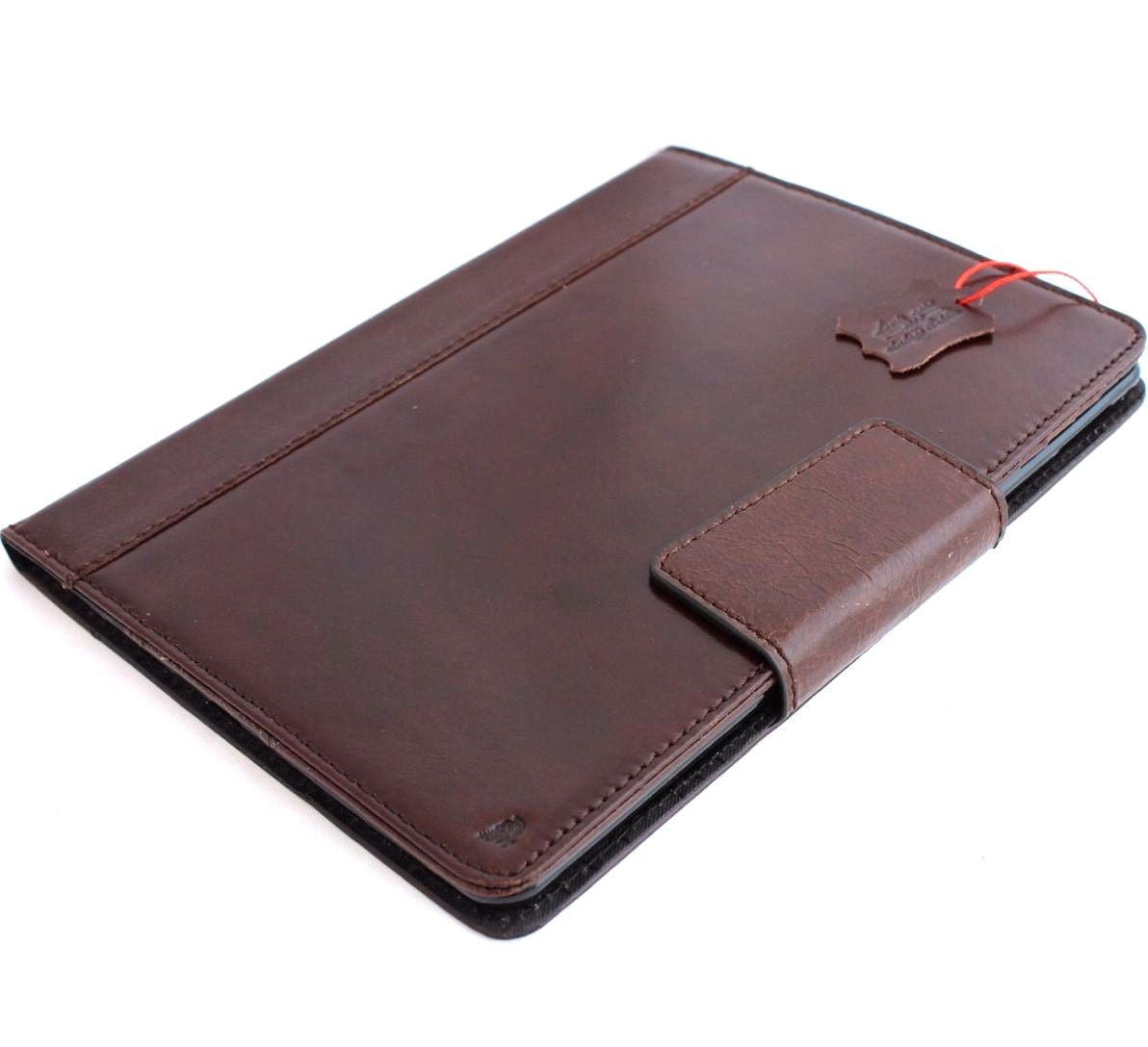 Brown genuine leather iPad Pro 9.7 case by DAVISCASE with flip cover, card slots, stand magnet, slim design, luxury rubber finish