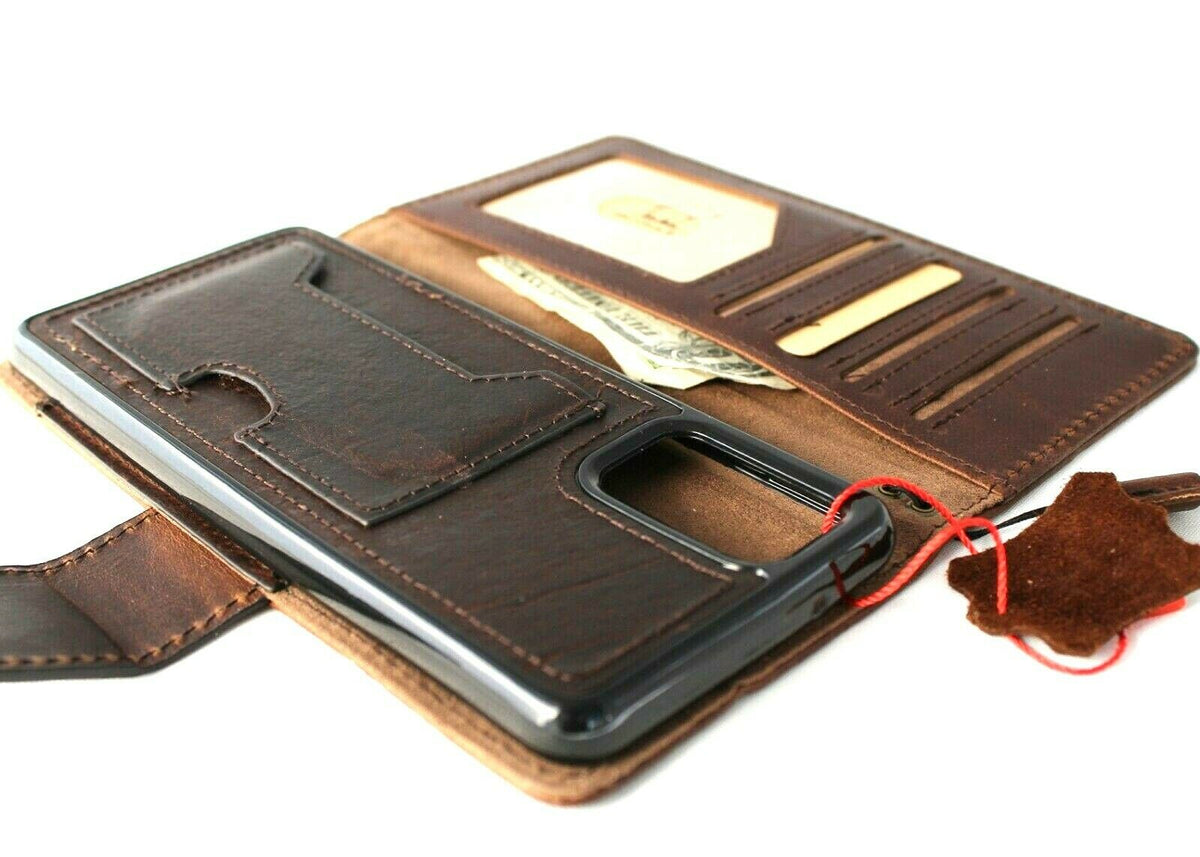 Genuine DavisCase full leather wallet case for Samsung Galaxy S20 Plus with soft removable slots and rubber window holder.