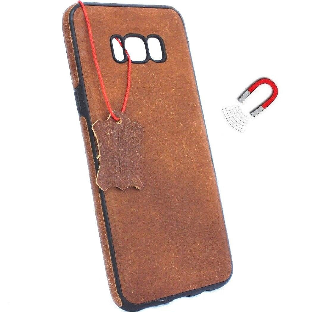 Handmade genuine leather Samsung Galaxy S8 Plus wallet case with magnetic closure, slim design, and business style.
