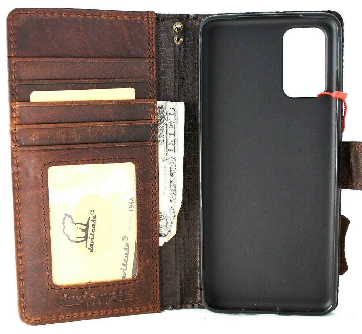 Genuine vintage leather Samsung Galaxy S20 Plus wallet case with card holder and soft rubber interior by DAVISCASE.