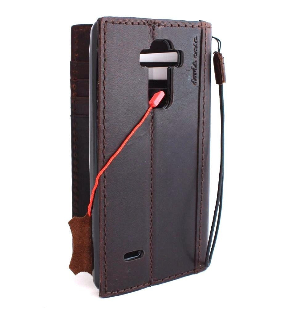Vintage leather phone case for LG G Stylo, handmade slim wallet cover with magnetic closure and luxury design.