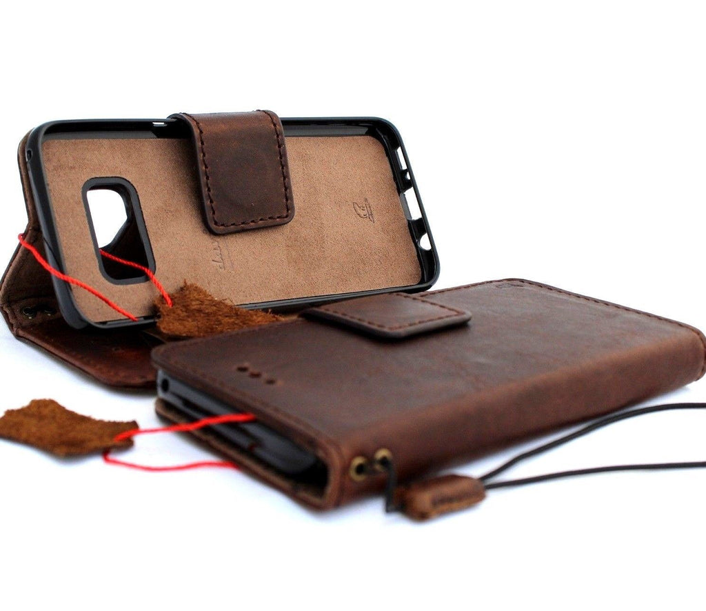 DavisCase genuine full leather Samsung Galaxy S10 wallet case with card slots, magnetic stand, and slim luxury design.