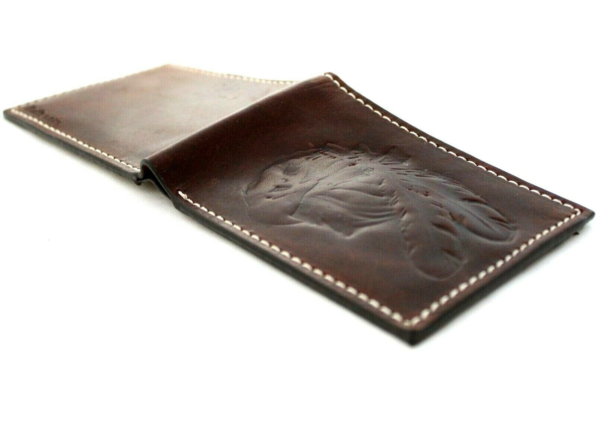 Genuine men's leather wallet by DAVISCASE with carved eagle motif, vintage design, holds cash and credit cards.