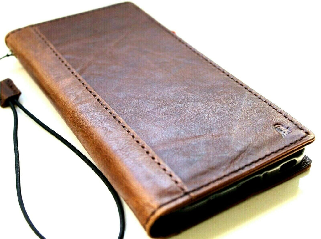 Handmade dark brown leather phone case for LG V60 with card slots, vintage style, slim design, by DAVISCASE.