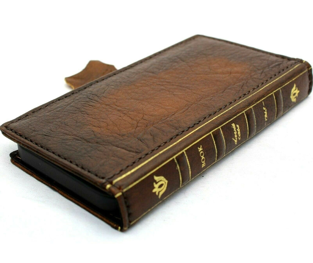 Vintage genuine leather wallet case for iPhone 12 by DAVISCASE with book Bible design, credit card slots, soft full grain cover.