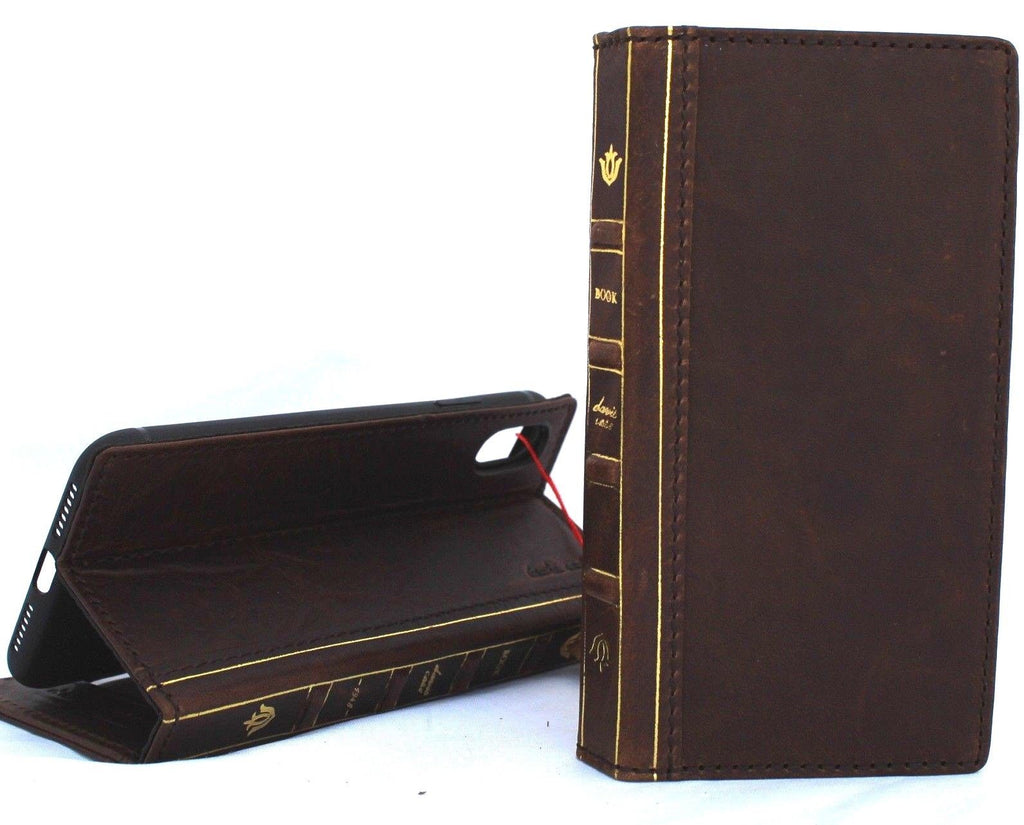Handmade genuine leather phone case for Apple iPhone XS Max by DAVISCASE, featuring a slim wallet design with credit card slots.